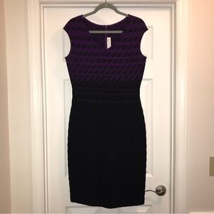 St. John Knits Cap Sleeve Dress in Purple and Black
